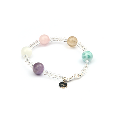 10mm amethyst with white moonstone and rose quartz and rutilated quartz and larimar with 5mm clear quartz bracelet for women gift for best friend