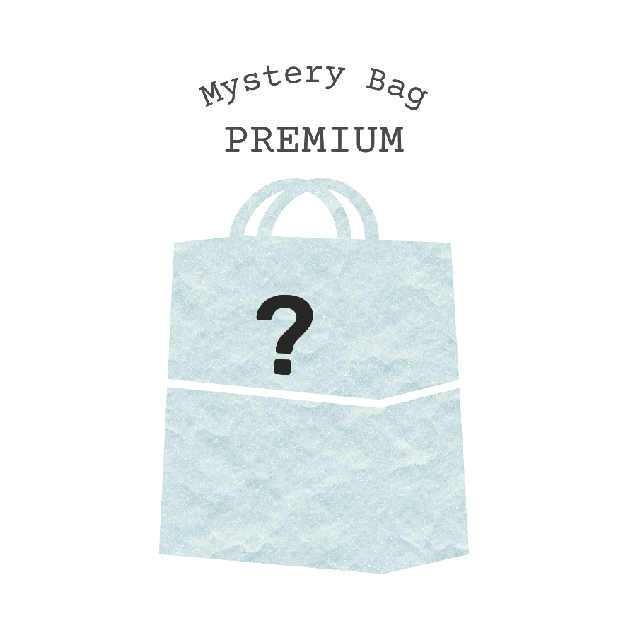 Light blue mystery bag with a question mark and 'Mystery Bag Premium' text on a white background