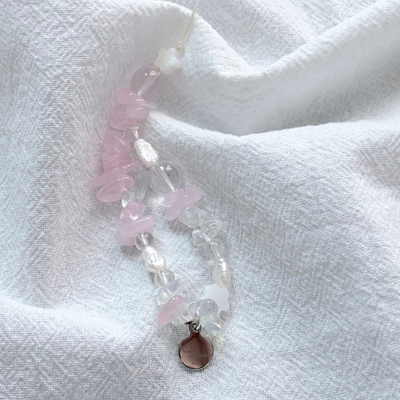 Rose Quartz & Starlight Rose Quartz & Clear quartz & Opal Lunar Love Charm Strap