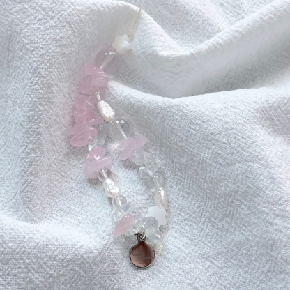 Rose Quartz & Starlight Rose Quartz & Clear quartz & Opal Lunar Love Charm Strap