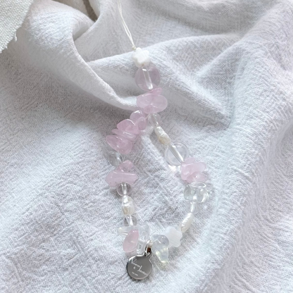Rose Quartz & Starlight Rose Quartz & Clear quartz & Opal Lunar Love Charm Strap
