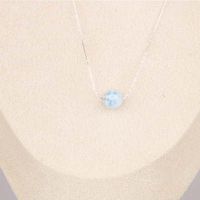 S925_Silver_0.65_snake_chain_with_one_16mm_larimar_drop_minimalist_necklace for ocean energy crystal jewelry gift for girl friend