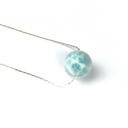 S925_Silver_0.65_snake_chain_with_one_16mm_larimar_drop_minimalist_necklace for ocean energy crystal jewelry gift for girl friend