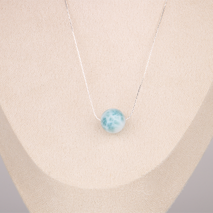 S925_Silver_0.65_snake_chain_with_one_16mm_larimar_drop_minimalist_necklace for ocean energy crystal jewelry gift for girl friend