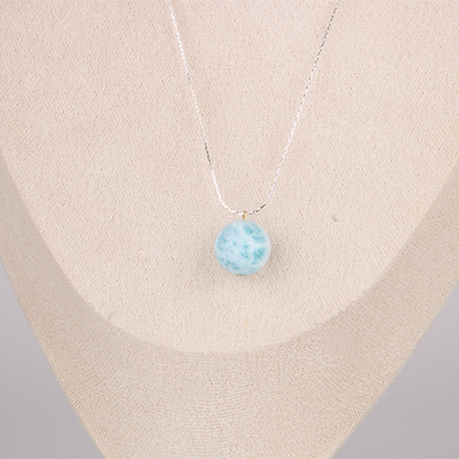 S925_Silver_0.65_snake_chain_with_one_16mm_larimar_drop_minimalist_necklace for ocean energy crystal jewelry gift for girl friend