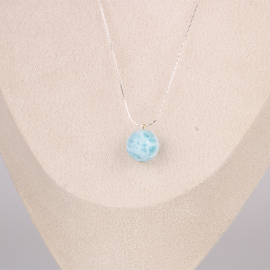 S925_Silver_0.65_snake_chain_with_one_16mm_larimar_drop_minimalist_necklace for ocean energy crystal jewelry gift for girl friend
