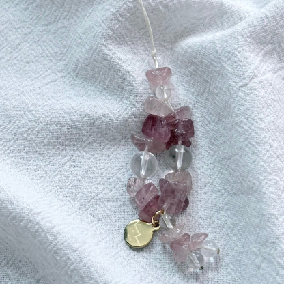 Strawberry Rose Quartz & Clear Quartz Heartlight Charm Strap