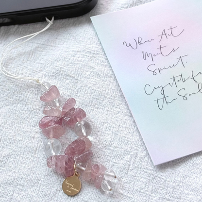 Strawberry Rose Quartz & Clear Quartz Heartlight Charm Strap