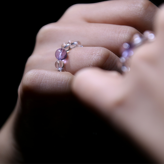 Amethyst & Clear Quartz Beaded Ring