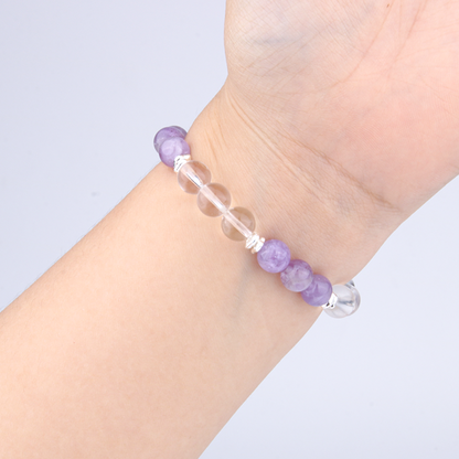 amethyst_with_clear_quartz_and_s925_silver_beads_bracelet for gift stress relife crystal jewelry 