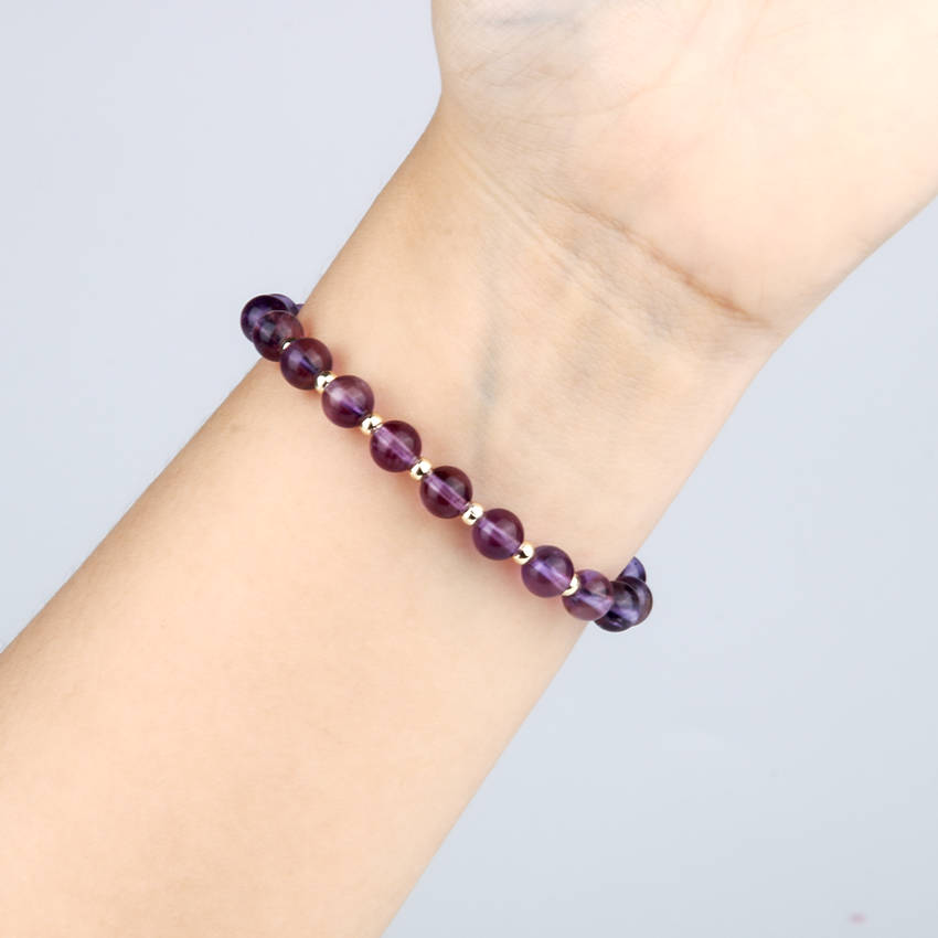 Amethyst with Small 14k Gold Beads Bracelet