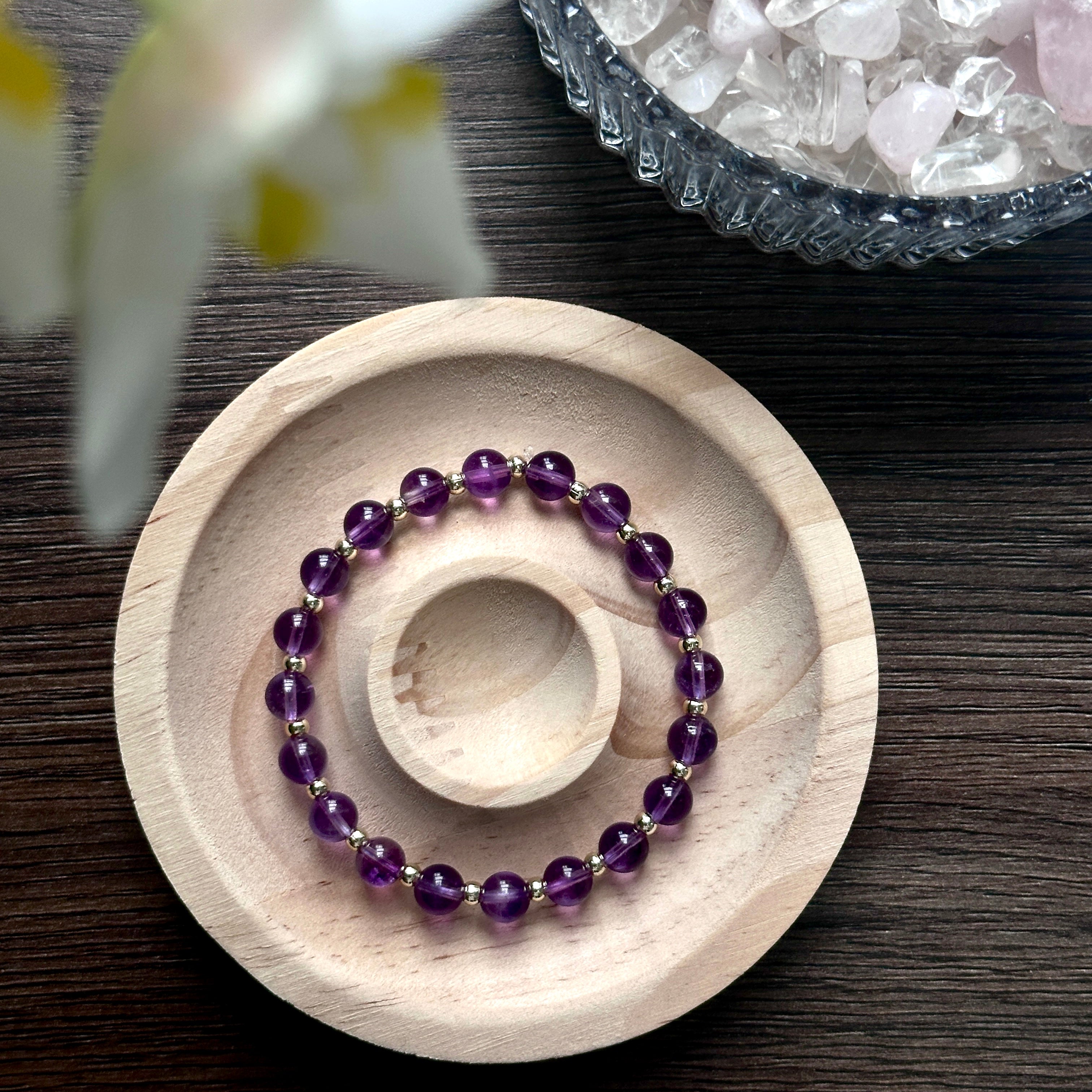 Amethyst with Small 14k Gold Beads Bracelet