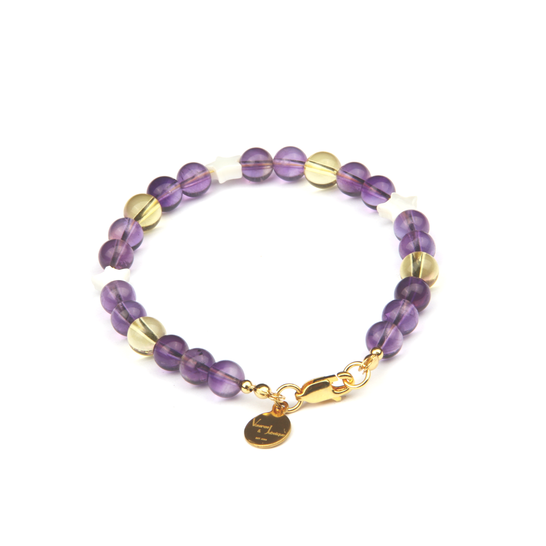 amethyst with citrine with star shape mother of pearl bracelet for women gift for best friend