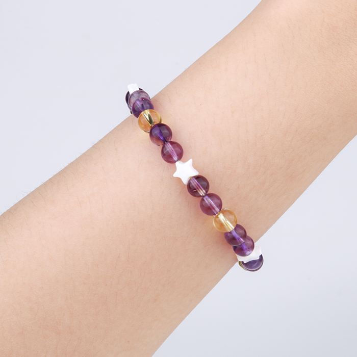 amethyst with citrine with star shape mother of pearl bracelet for women gift for best friend