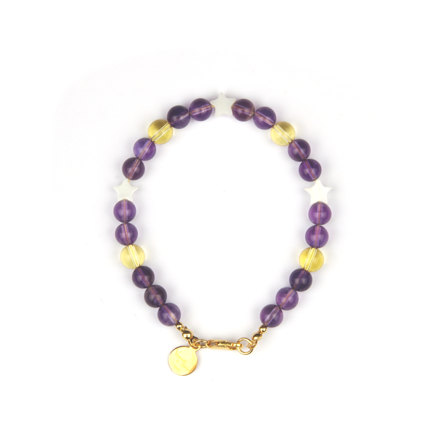 amethyst with citrine with star shape mother of pearl bracelet for women gift for best friend