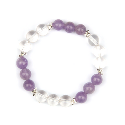 amethyst_with_clear_quartz_and_s925_silver_beads_bracelet for gift stress relife crystal jewelry 