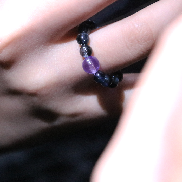Aquamarine & Amethyst Beaded Ring
