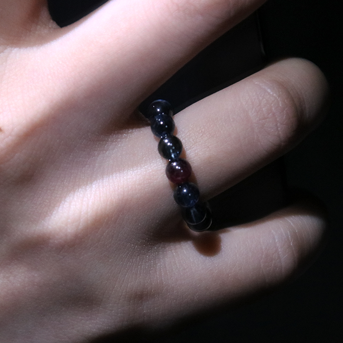 Red Tourmaline & Aquamarine Beaded Ring