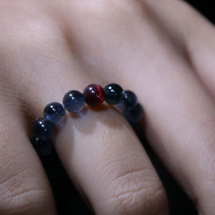 Red Tourmaline & Aquamarine Beaded Ring