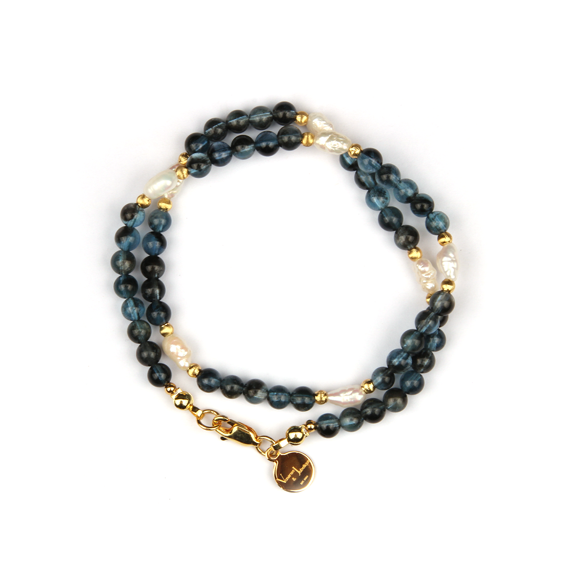 aquamarine with fresh water pearl and 18k gold cat eye threaded bead dual layered bracelet for women gift for best friend