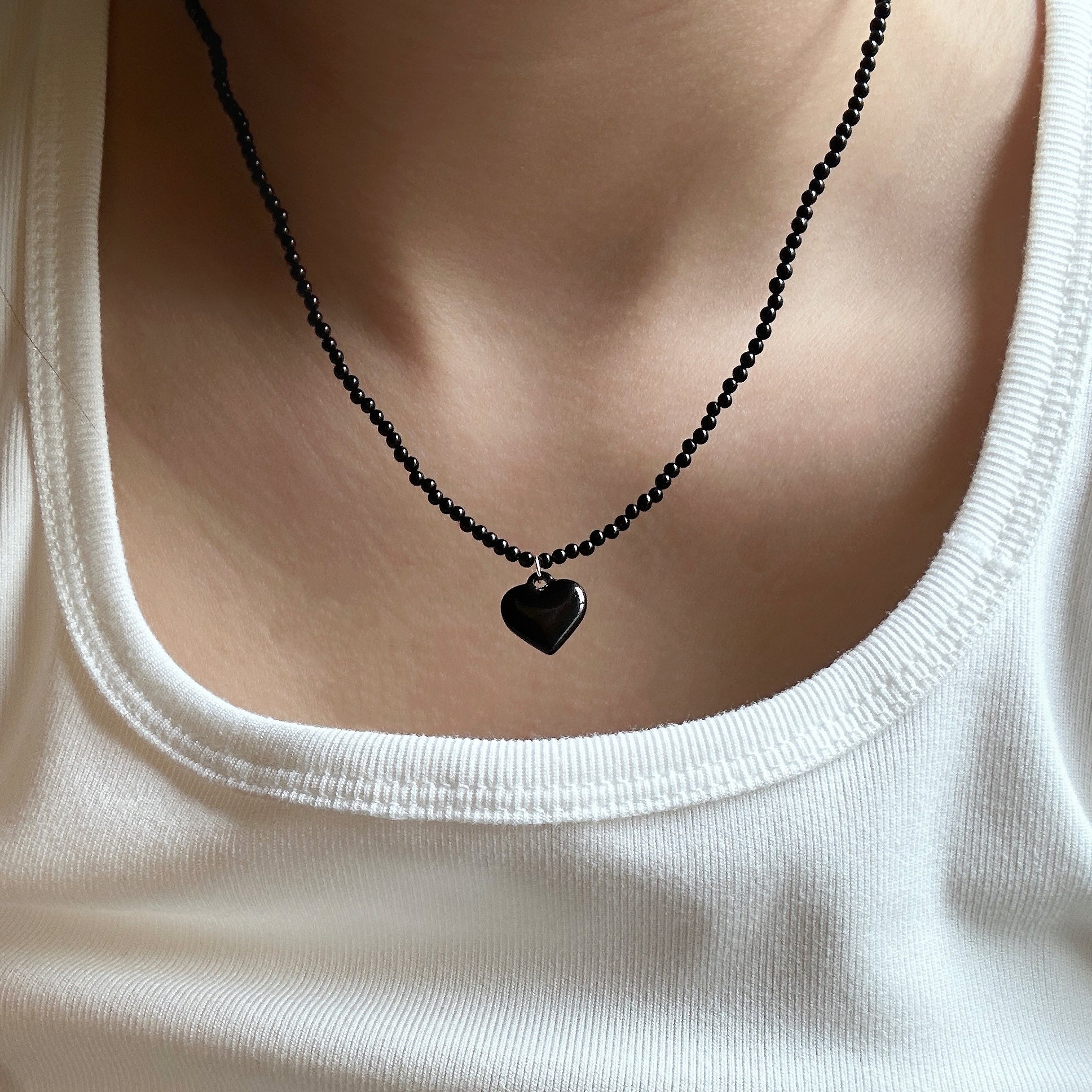 Black Agate & Heart Protection Necklace