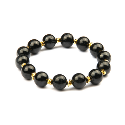 black tourmaline with 18k gold accent minimalist crystal bracelet for fashion outfit grounding energy and energy sheild crystal jewelry