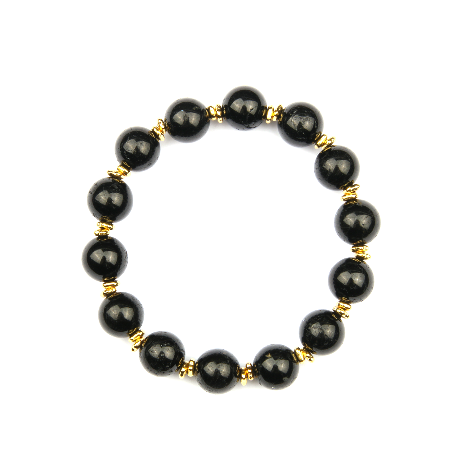 black tourmaline with 18k gold accent minimalist crystal bracelet for fashion outfit grounding energy and energy sheild crystal jewelry