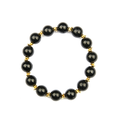 black tourmaline with 18k gold accent minimalist crystal bracelet for fashion outfit grounding energy and energy sheild crystal jewelry