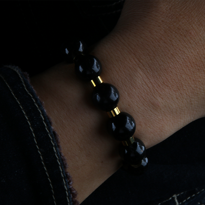 black tourmaline and stainless steel accent bracelet energy protection crystal jewelry