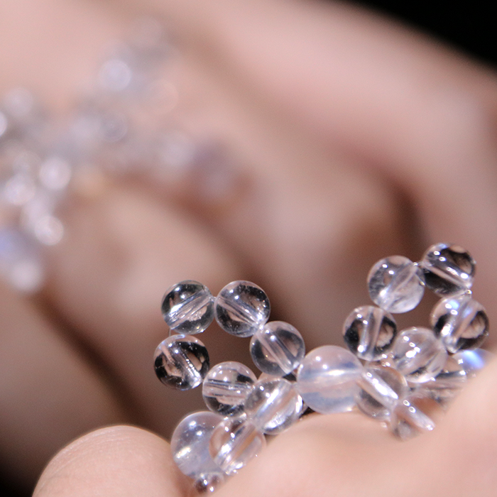 Blue Moonstone & Clear Quartz Ribbon Beaded Ring