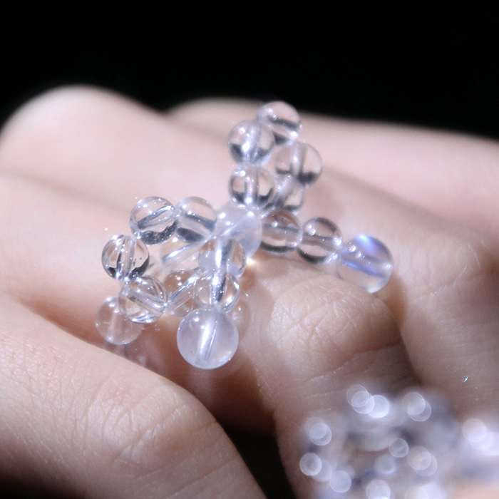 Blue Moonstone & Clear Quartz Ribbon Beaded Ring