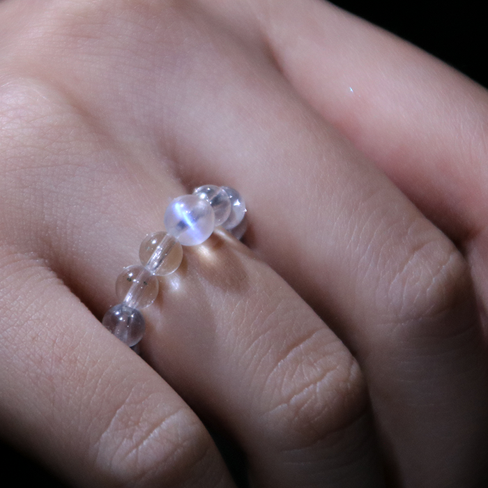 Blue Moonstone & Clear Quartz Beaded Ring