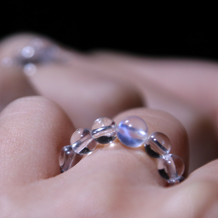 Blue Moonstone & Clear Quartz Beaded Ring
