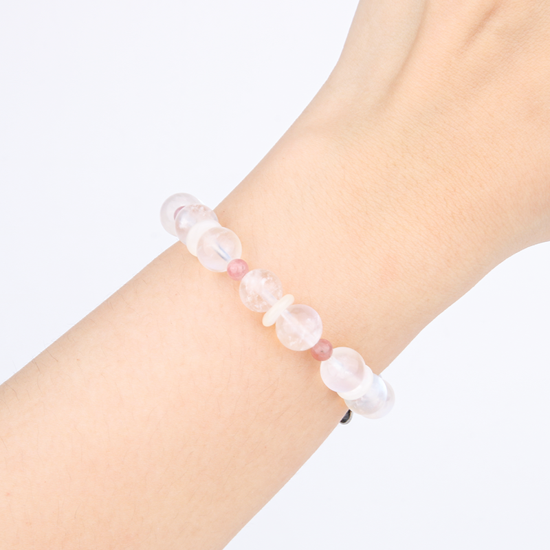 blue moonstone with rainbow tourmaline crystal bracelet