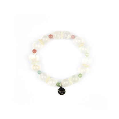 blue moonstone with rainbow tourmaline crystal bracelet
