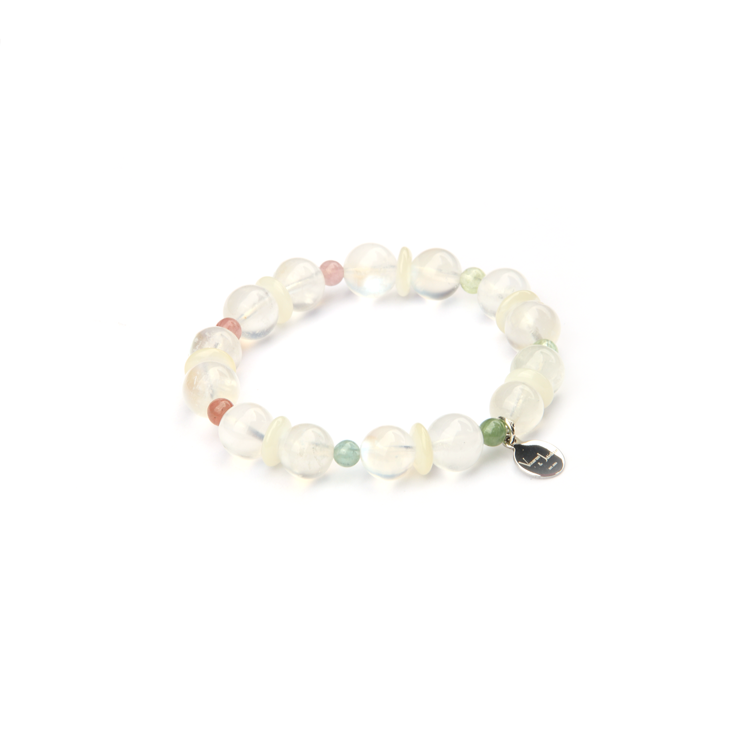 blue moonstone with rainbow tourmaline crystal bracelet