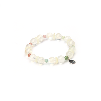 blue moonstone with rainbow tourmaline crystal bracelet