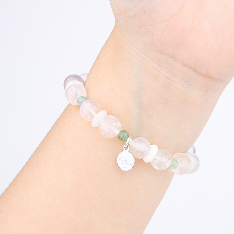 blue moonstone with rainbow tourmaline crystal bracelet