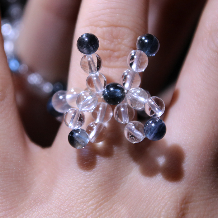 Aquamarine & Clear Quartz Beaded Ribbon Ring