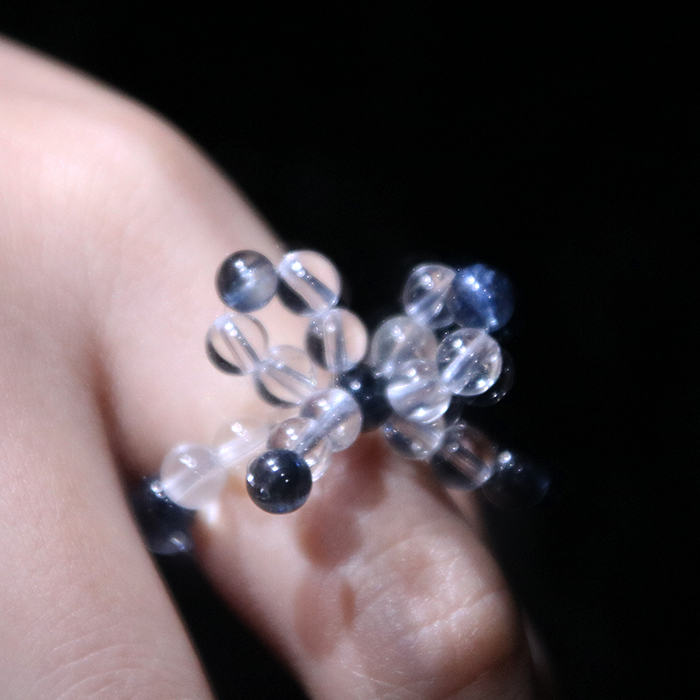 Aquamarine & Clear Quartz Beaded Ribbon Ring