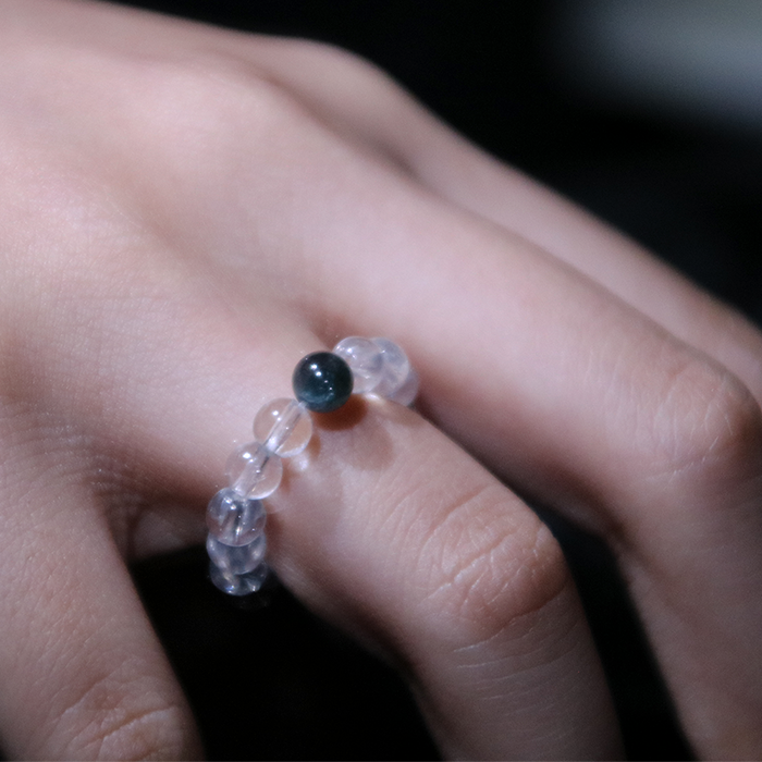 Blue Tourmaline & Clear Quartz Beaded Ring