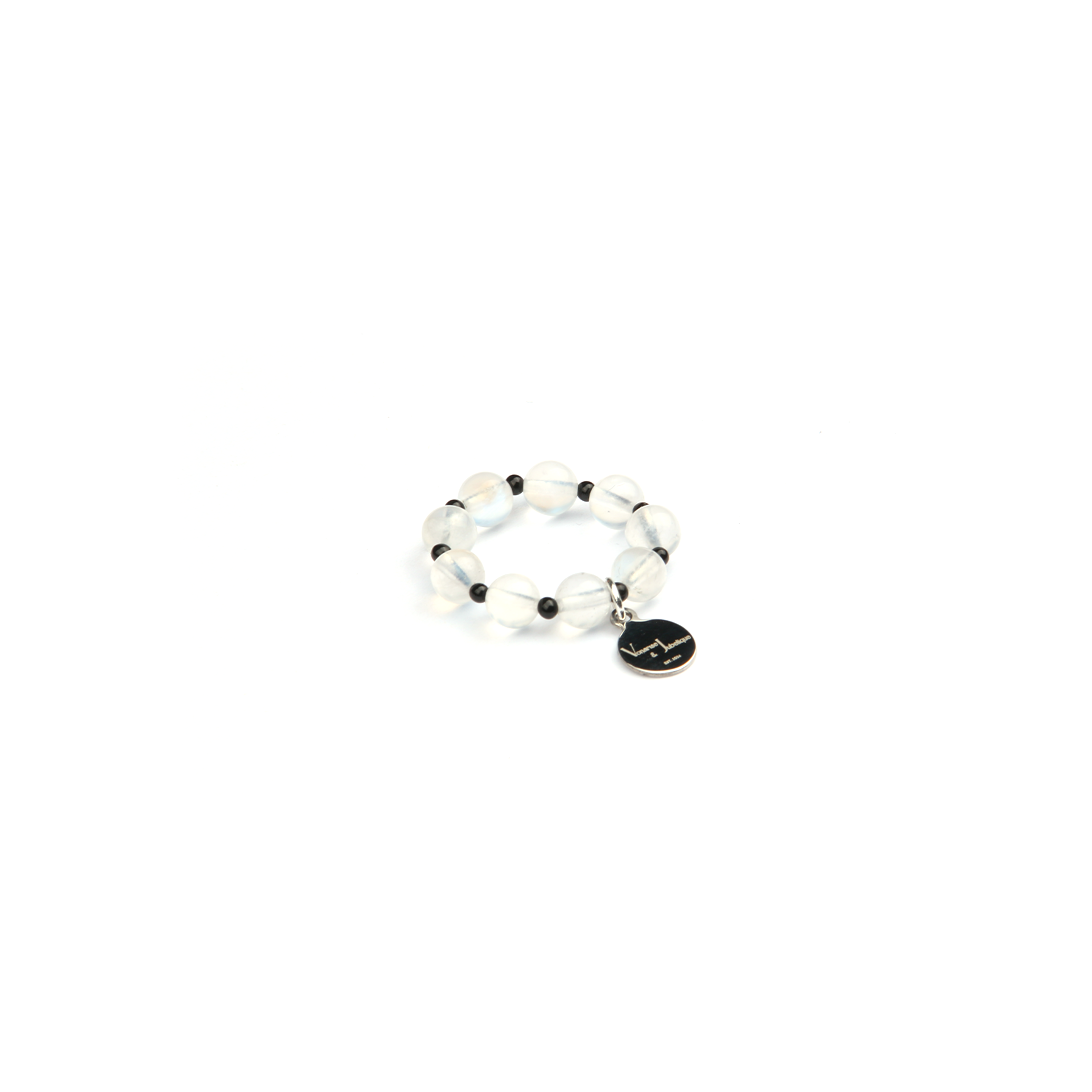 black agate with moonstone jewelry dainty beaded ring