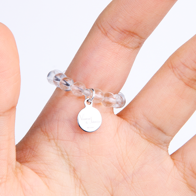 crystal beaded ring with clear quartz and blue moonstone with mother of pearl