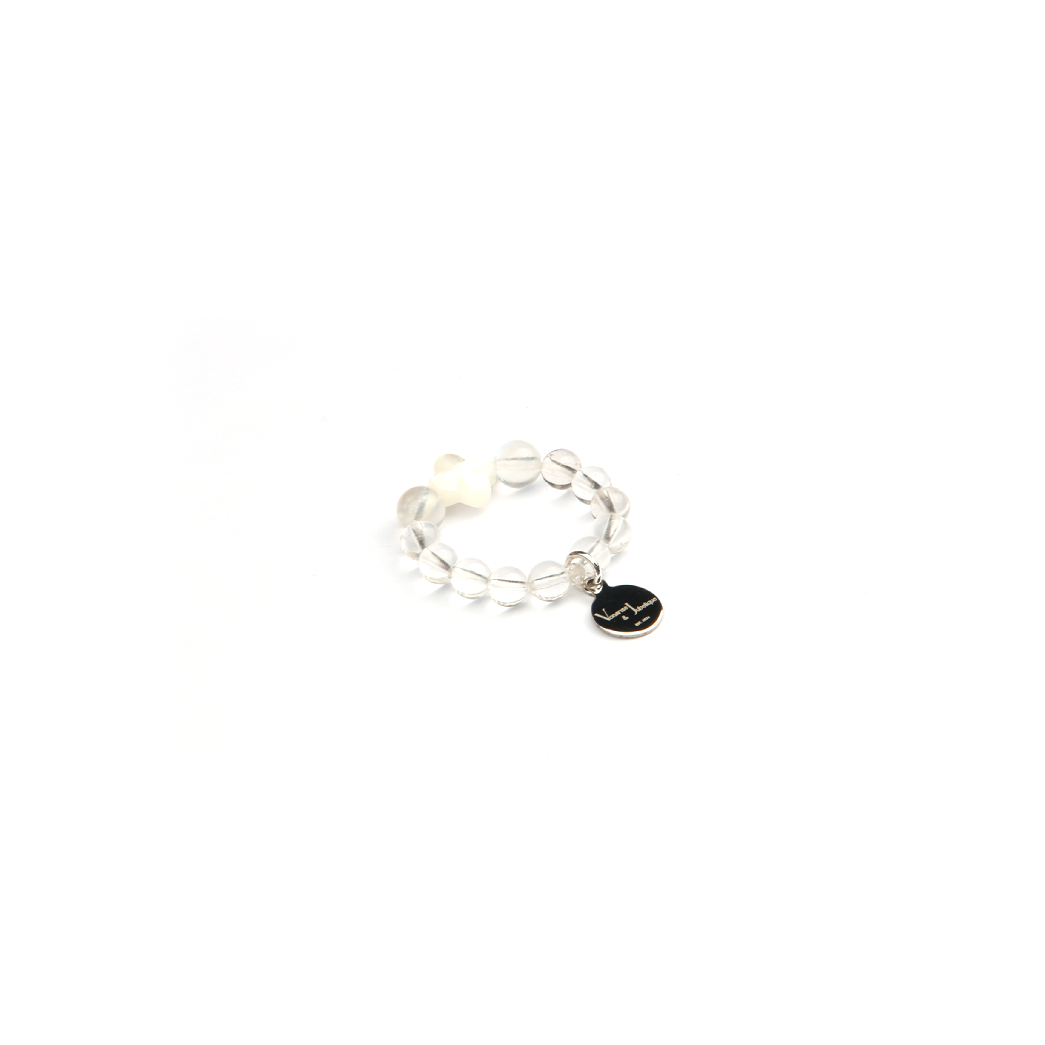 pearl quartz and moonstone crystal dainty beaded ring