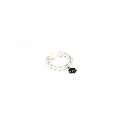 pearl quartz and moonstone crystal dainty beaded ring