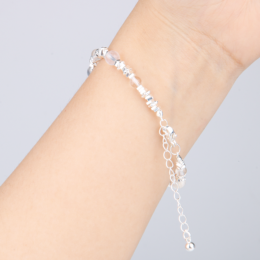Blue Moonstone with Clear Quartz and S925 Silver Beads Bracelet