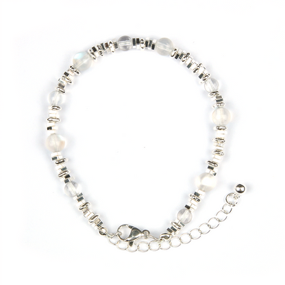 Blue Moonstone with Clear Quartz and S925 Silver Beads Bracelet