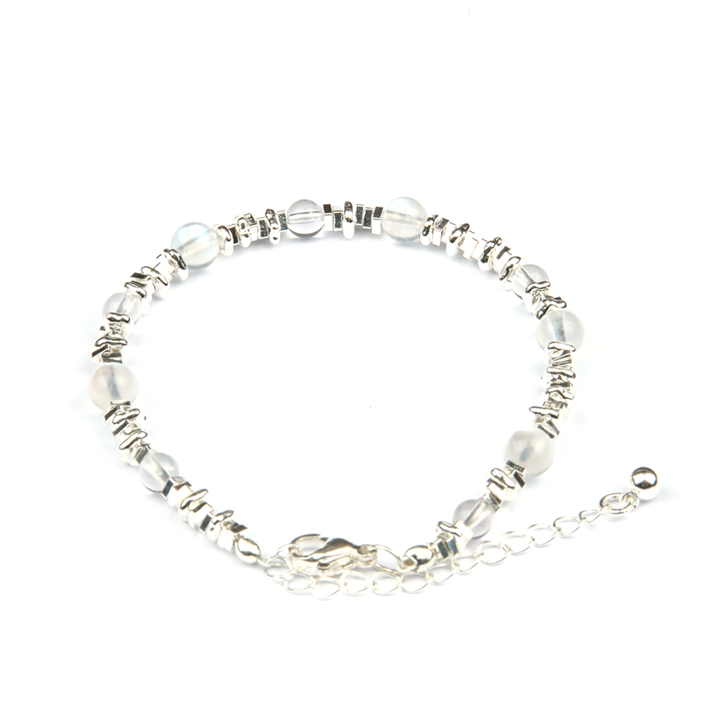 Blue Moonstone with Clear Quartz and S925 Silver Beads Bracelet