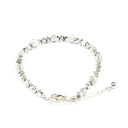Blue Moonstone with Clear Quartz and S925 Silver Beads Bracelet