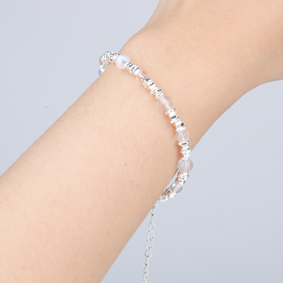 blue moonstone with clear quartz and s925 silver crystal bracelet for feminine energy crystal jewelry